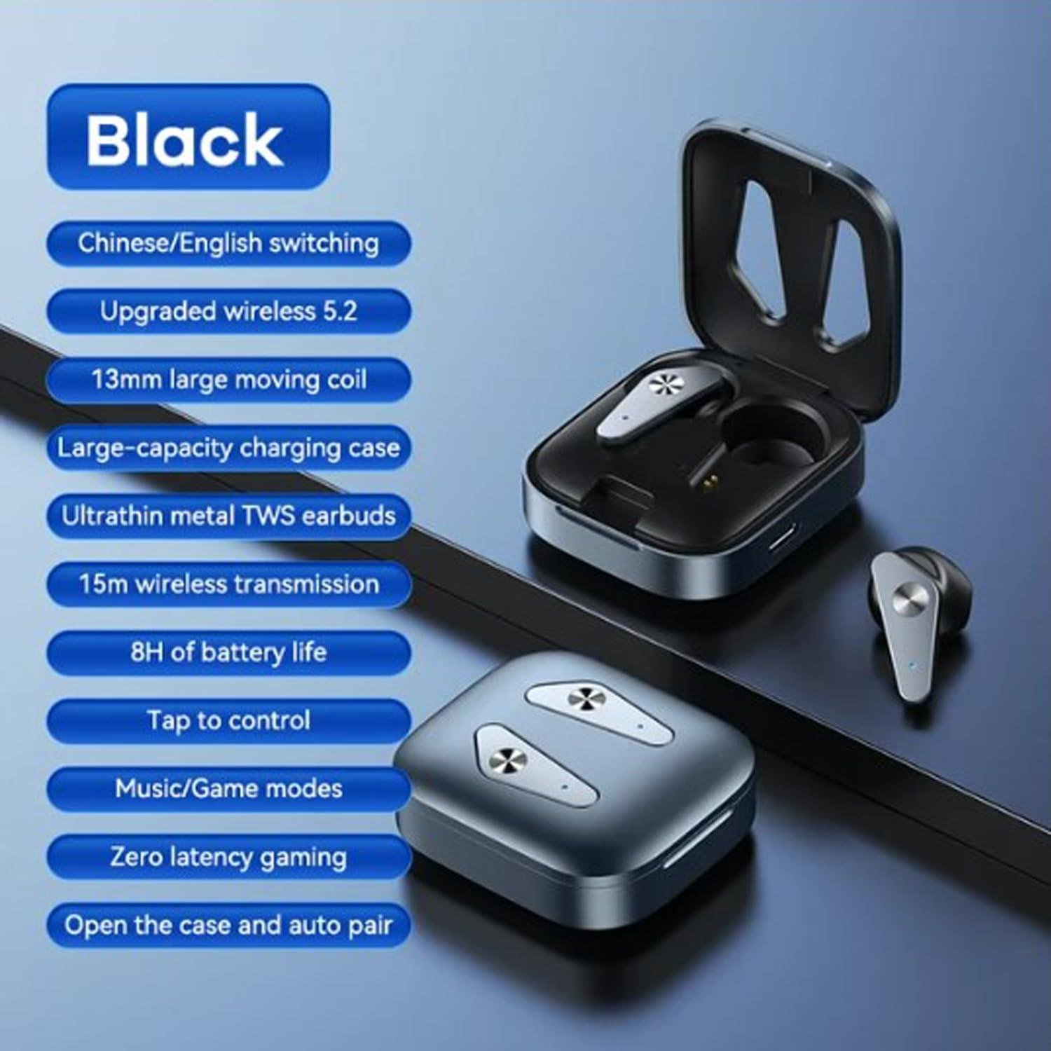 Remax Mena Ultra-Thin Metal True Wireless Stereo Music Headset, Play time 6-8 Hours, Transmission Distance 15m, Charging Time 1.5 Hours (Black)
