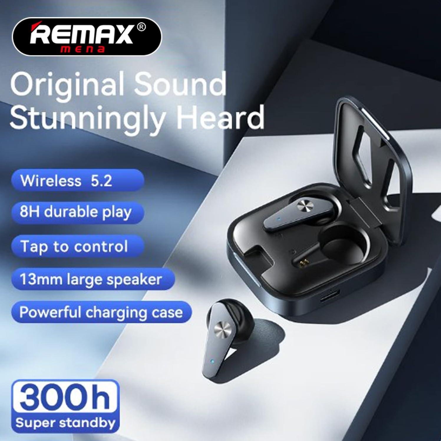 Remax Mena Ultra-Thin Metal True Wireless Stereo Music Headset, Play time 6-8 Hours, Transmission Distance 15m, Charging Time 1.5 Hours (Black)