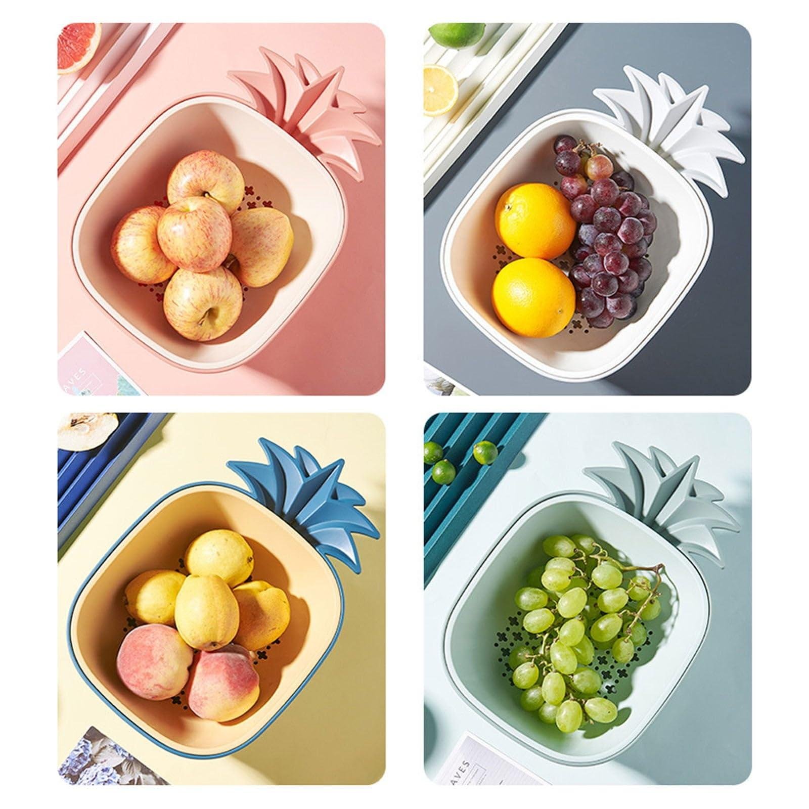 Limitless Double-Layer Pineapple Drain Basket, Stackable Soaking & Draining Solution for Fresh Fruits and Veggies, Effortless Washing, Easy to Clean | Multicolor