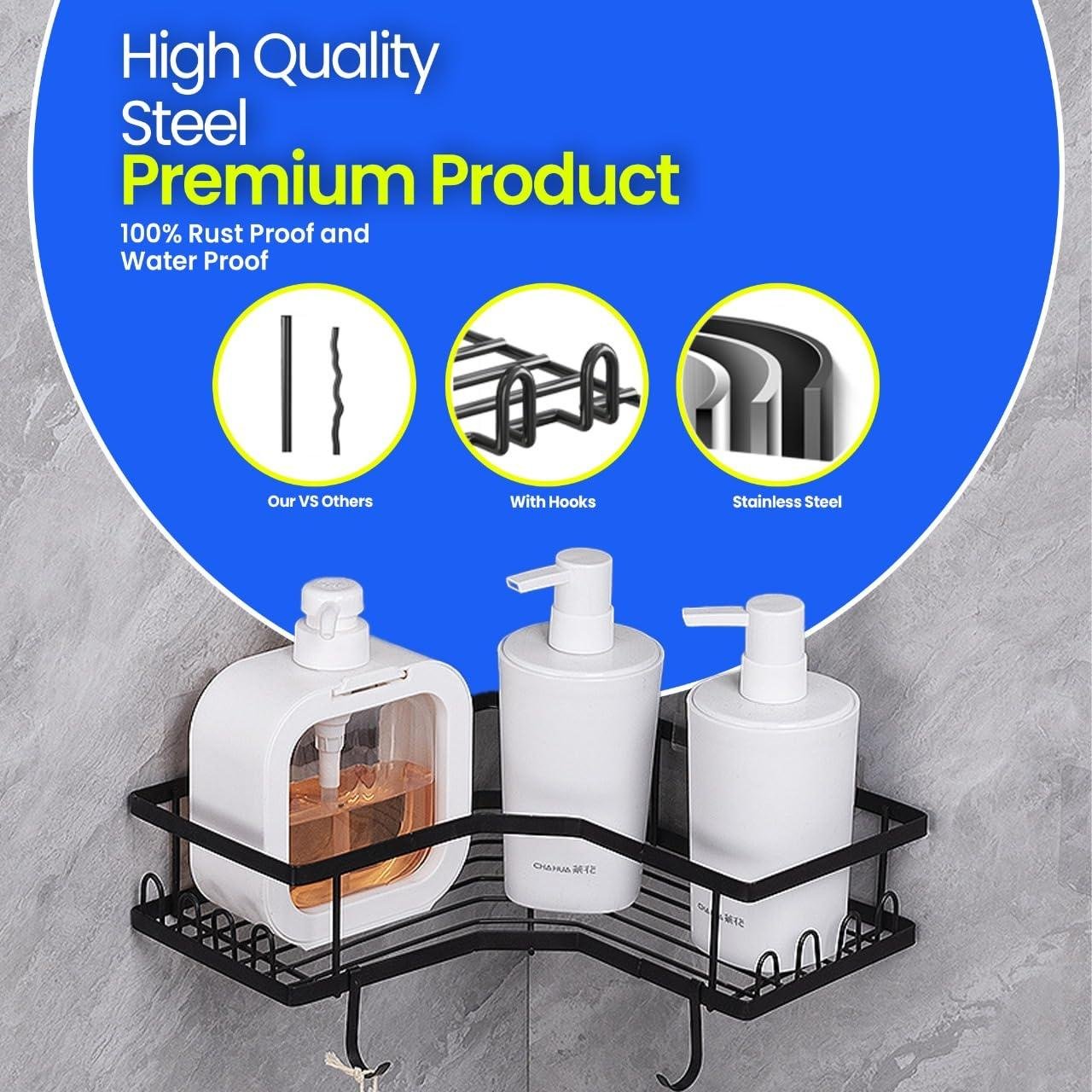 Shower Caddy 3 Pack, Adhesive Shower Organizer for Bathroom Storage & Kitchen, No Drilling, Large Capacity, Rustproof Stainless Steel Bathroom Organizer