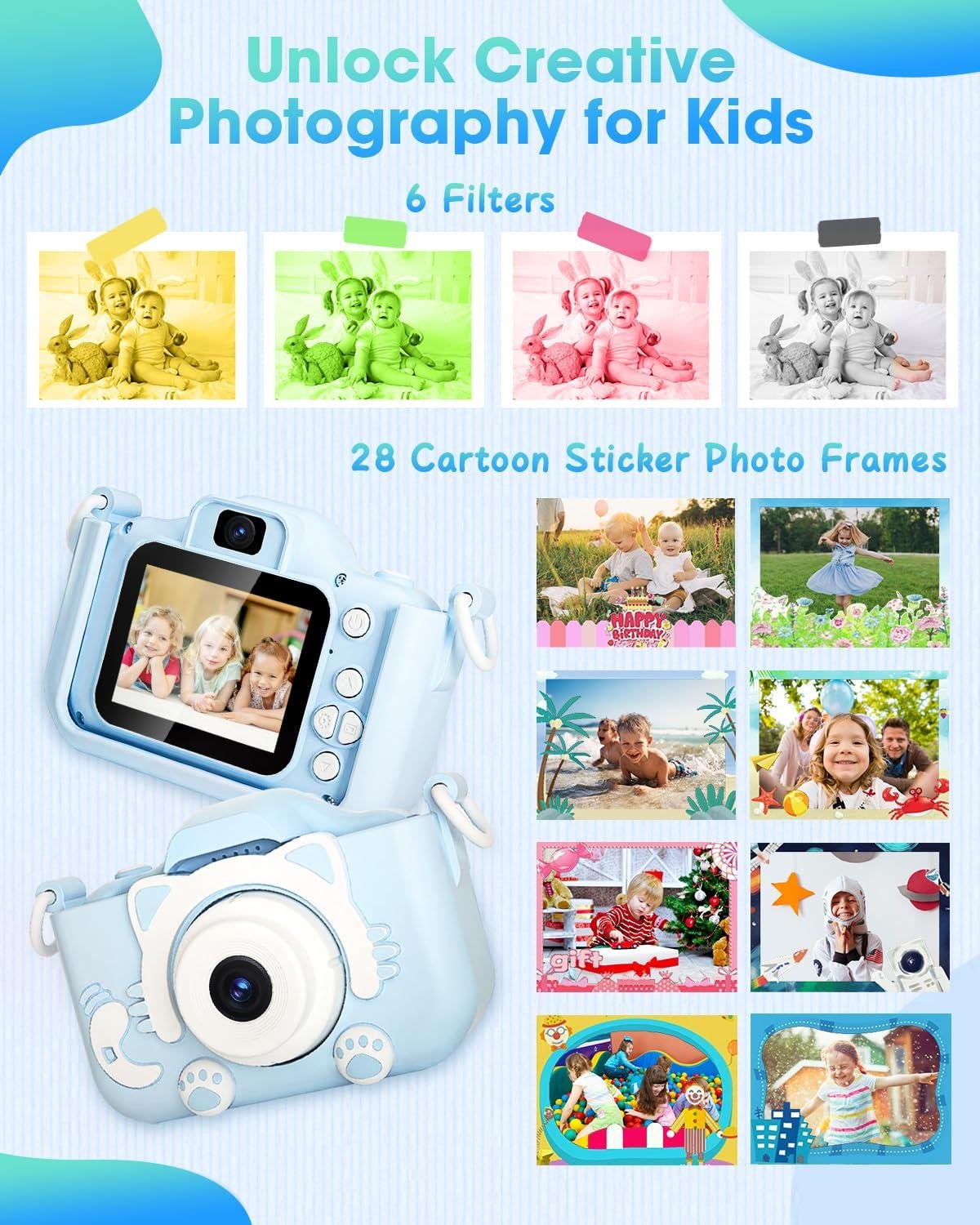 Limitless Children's Camera, Camera Children for 3 4 5 6 7 8 Years, HD Kids Digital Cameras, Children's Selfie Camera Christmas Birthday Gifts for Girls and Boys 3-12 - 32G SD Card Included (Blue)