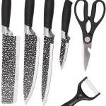 6PC Kitchen Knife Set RazorSharp Stainless Steel with Handle Include Peeler & Scissor