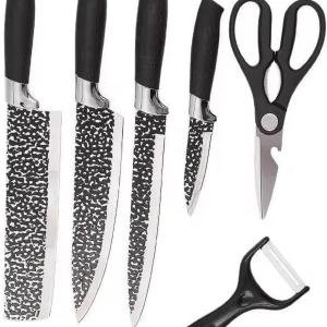 6PC Kitchen Knife Set RazorSharp Stainless Steel with Handle Include Peeler & Scissor