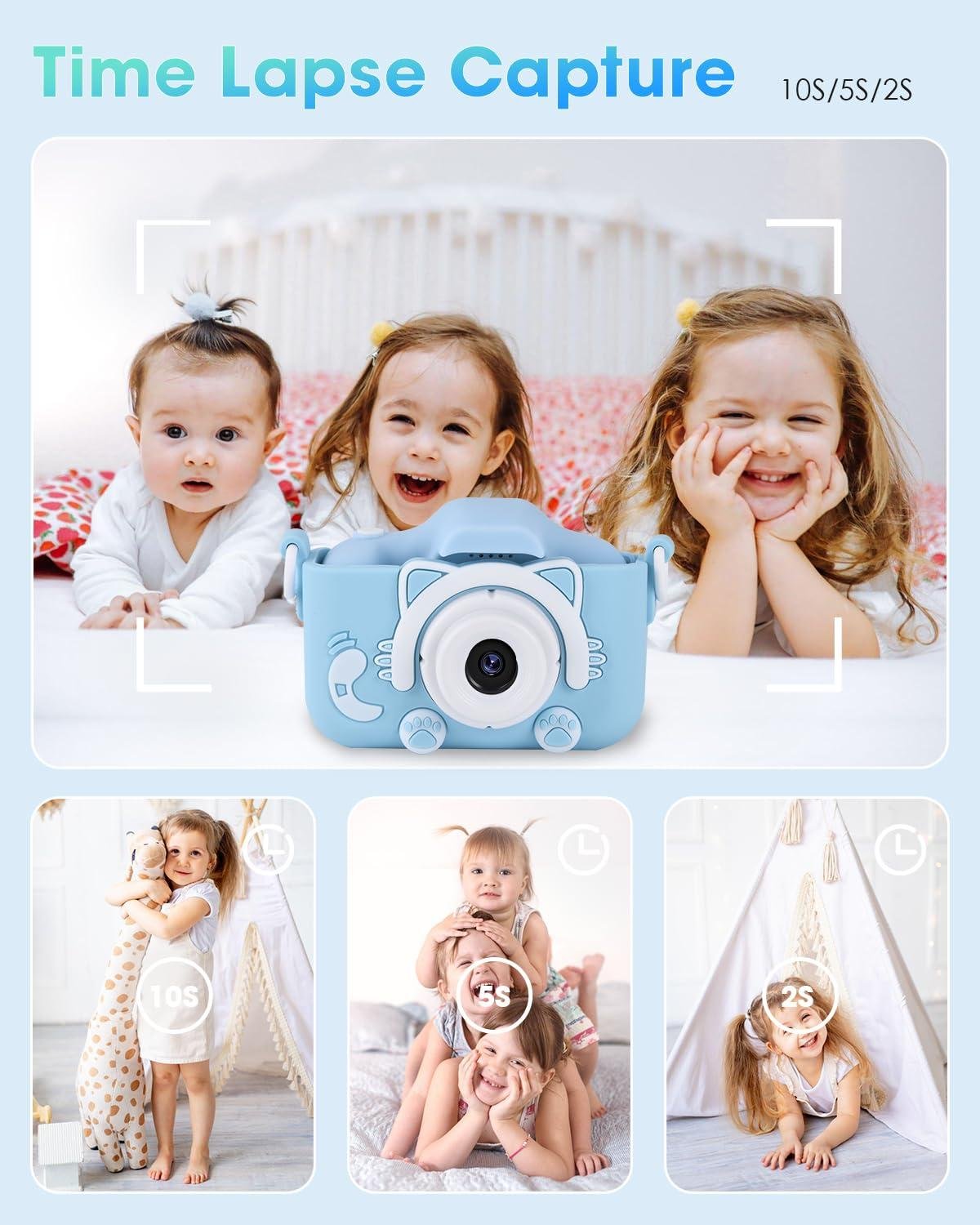Limitless Children's Camera, Camera Children for 3 4 5 6 7 8 Years, HD Kids Digital Cameras, Children's Selfie Camera Christmas Birthday Gifts for Girls and Boys 3-12 - 32G SD Card Included (Blue)