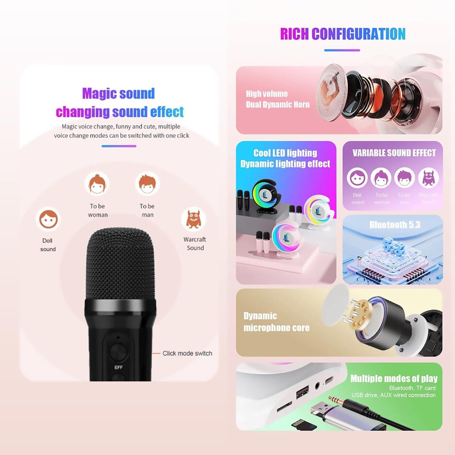 Limitless Wireless Karaoke Speaker with 2 Microphones & Led Lights | Black