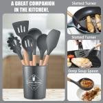 Limitless 12 Pcs Silicone Cooking Utensils Kitchen Utensil Set - 446°F Heat Resistant,Turner Tongs, Spatula, Spoon, Brush, Whisk, Wooden Handle Gray Kitchen Gadgets with Holder for Nonstick Cookware
