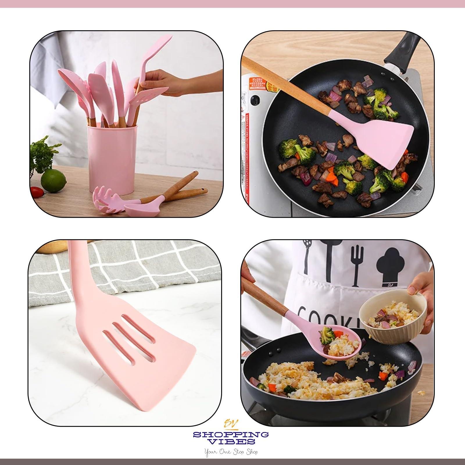 Your One Stop Shop 12PCS Kitchen Utensil Set Silicone Cooking Utensils Kit, Pink