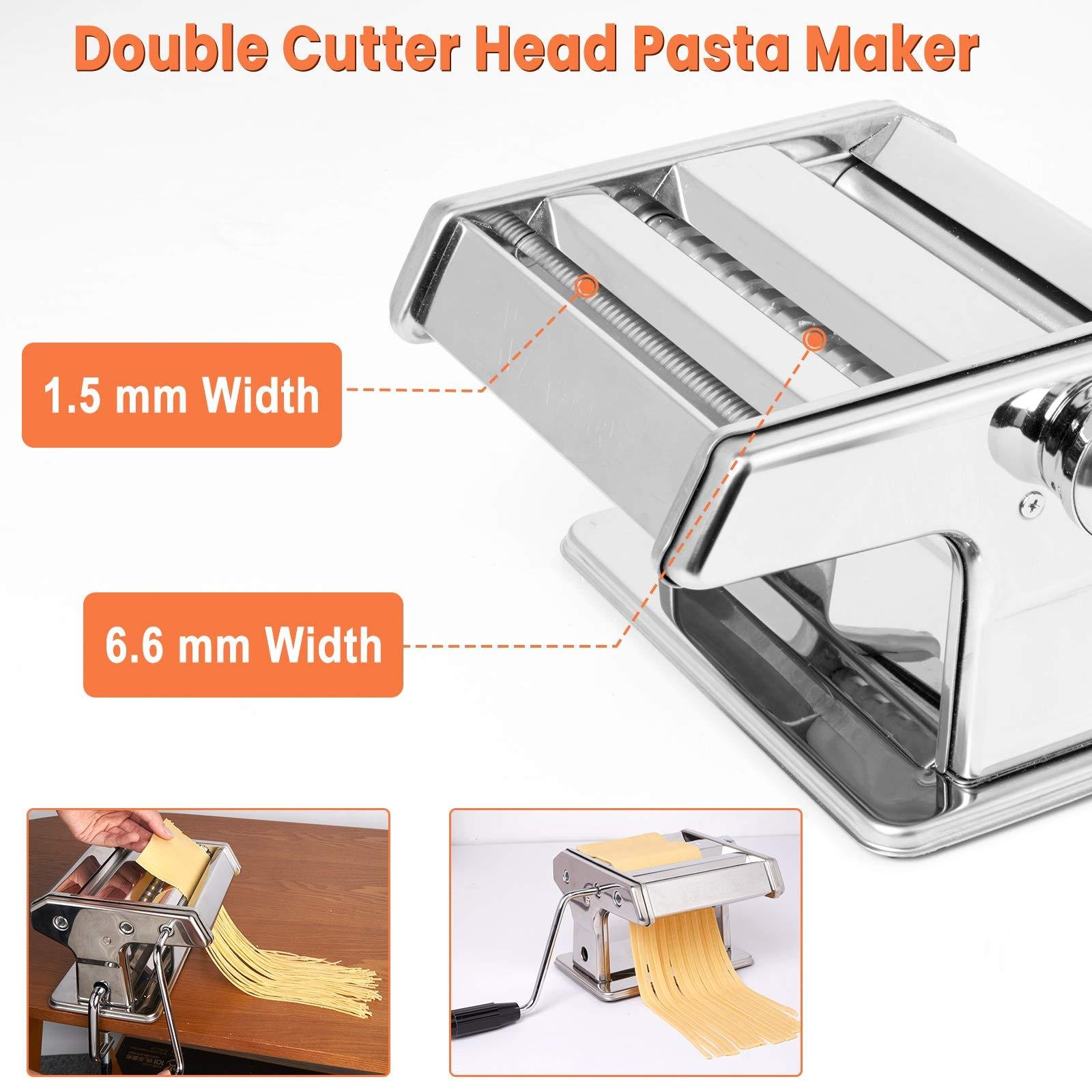 Stainless Steel Pasta Maker Machine, 7 Adjustable Thickness Settings Noodles Maker with Washable Aluminum Alloy Rollers and Cutter, Perfect for Spaghetti, Fettuccini, Lasagna or Dumpling Skins