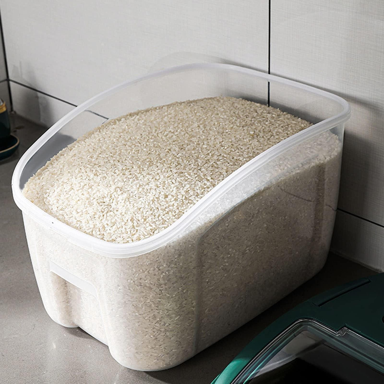 Large Capacity Rice Storage Box Airtight Container for Grains Cereal & More Clear Lid