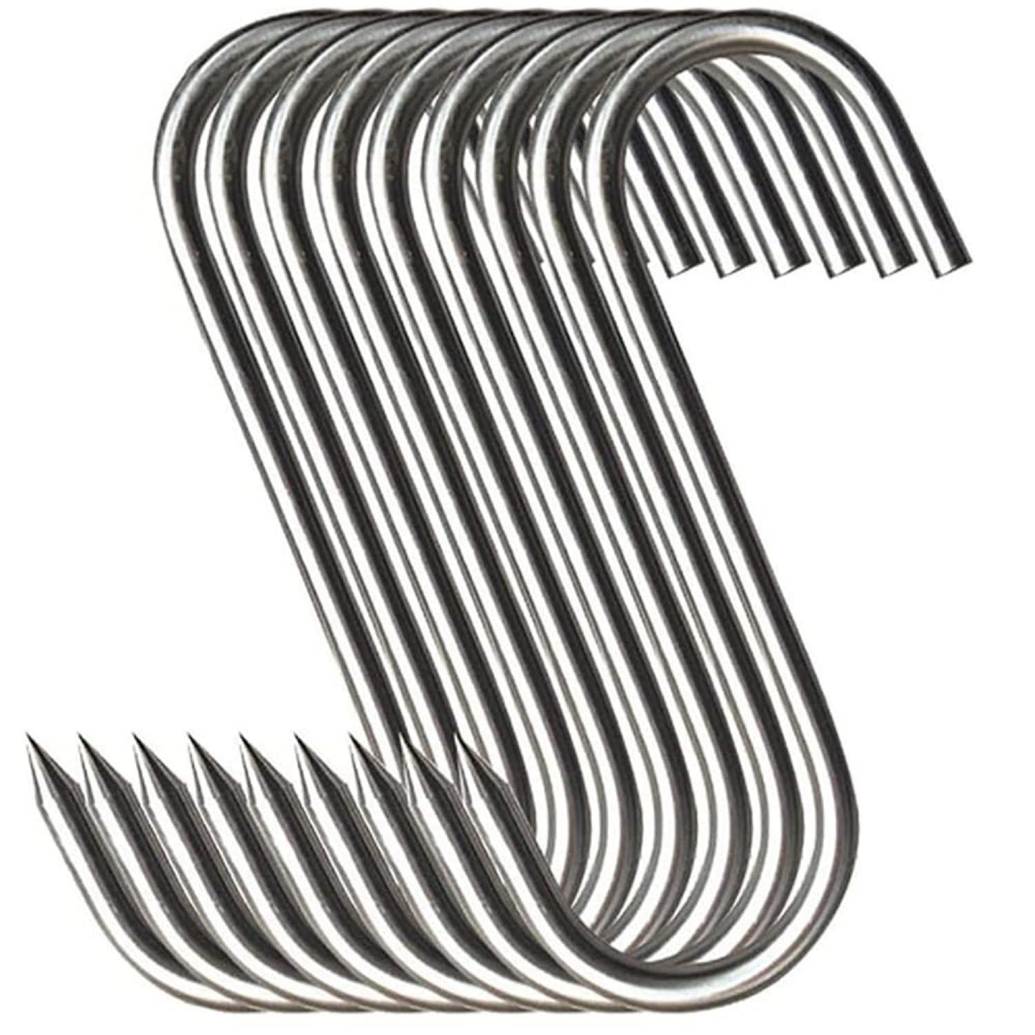 Limitless Stainless Steel Pointed S Hook Clothes Bags Towels Plants Hanging Rack Multi-function Kitchen Bedroom Railing S Hanger Hook, 10 Pieces (Pointed S Hook)