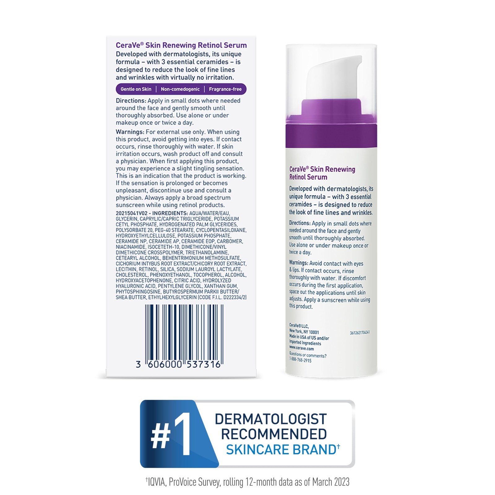 CeraVe Anti Aging Retinol Serum 1 Ounce Cream Serum for Smoothing Fine Lines and Skin Brightening Fragrance Free, 1 Fl Oz (Pack of 1)