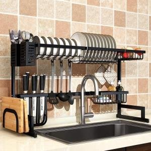 Limitless Dish Rack Dish Drying Rack Dish Drying Stand with Utensil Holder & Cutting Board Holder & Drainboard Tray, Collapsible Rust-Resistant Dish Rack Large Capacity Dish Drainer for Kitchen, Black