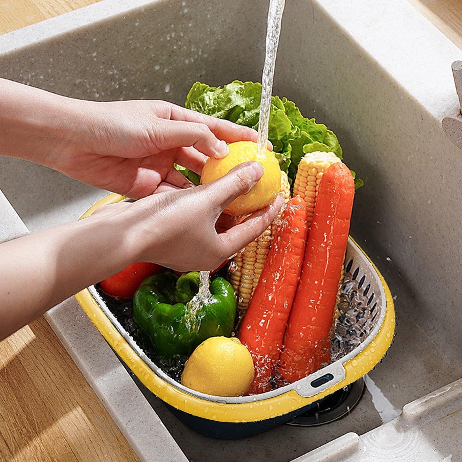 Limitless Double-Layer Drain Basket, Stackable Soaking & Draining Solution for Fresh Fruits and Veggies, Effortless Washing, Easy to Clean