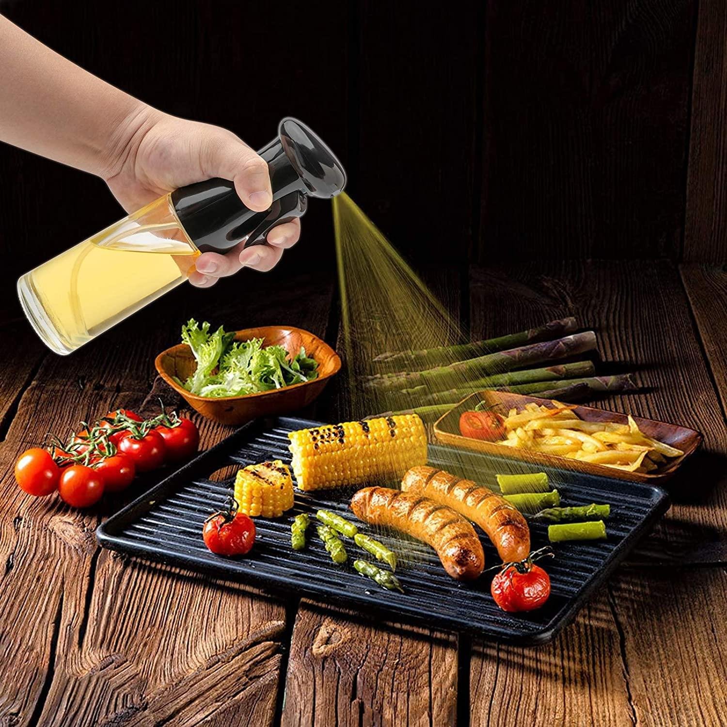 Oil Sprayer for Cooking, Food Grade Olive Oil Sprayer with 1 Silicone Basting Brush, 210ml Oil Mister, Premium Oil Bottle, Widely Used for Air Fryer, BBQ, Baking, Salad
