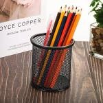 Limitless Metal Mesh Pencil Holder Round Pen Cups For Desk Organizer Classroom Organization Pencil Holders Wire Makeup Brush Holders For Desk Office (Black, 2PC - Round)