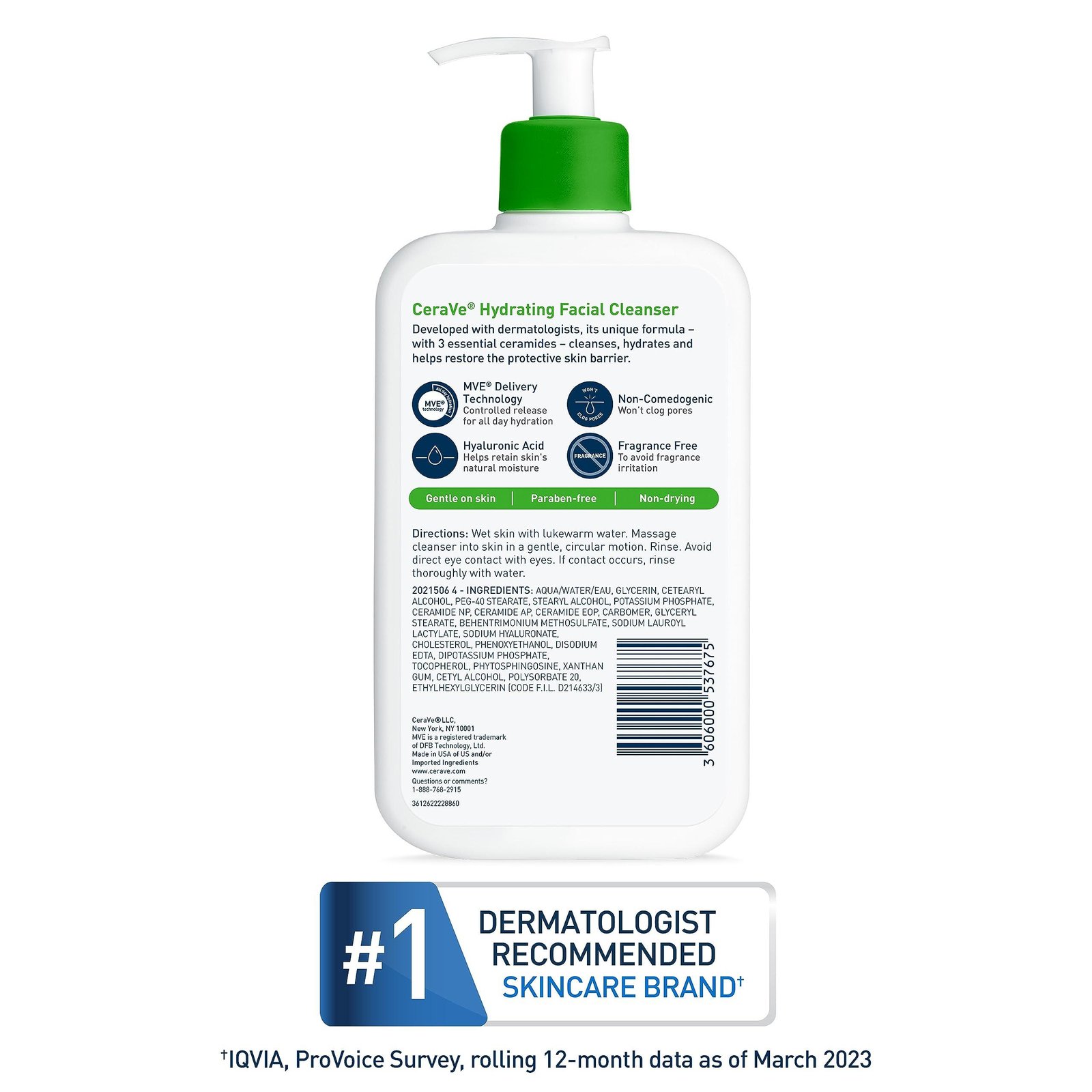 CeraVe Hydrating Facial Cleanser | Moisturizing Non-Foaming Face Wash with Hyaluronic Acid, Ceramides and Glycerin | Fragrance Free Paraben Free | 19 Fluid Ounce