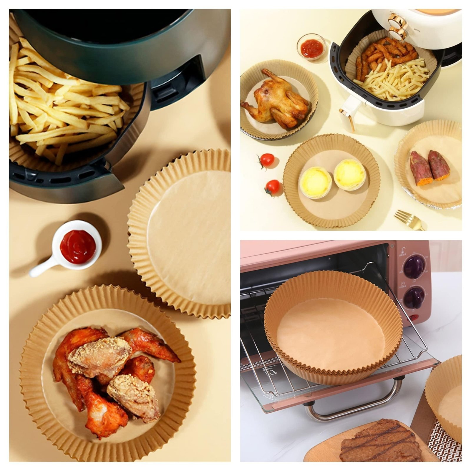 100PCS Air Fryer Disposable Paper Liner,non-stick Disposable Air Fryer Liners,paper Liners for Air Fryer Basket Oil-proof,Water-proof,Parchment for Baking Roasting Microwave