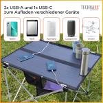 Technaxx 60 W Folding Solar Camping Table TX-252, Portable Monocrystalline Solar Panel Charger with 3 x USB Charging Ports, DC Output and Robust Design - Ideal for Camping and Outdoor Use