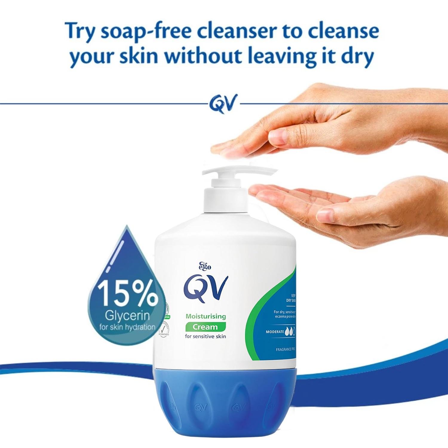 QV Cream with Glycerin - 1kg Pump, 24 Hour Moisturisation, Ideal for Dry Skin Conditions, such as Eczema, Psoriasis and Dermatitis
