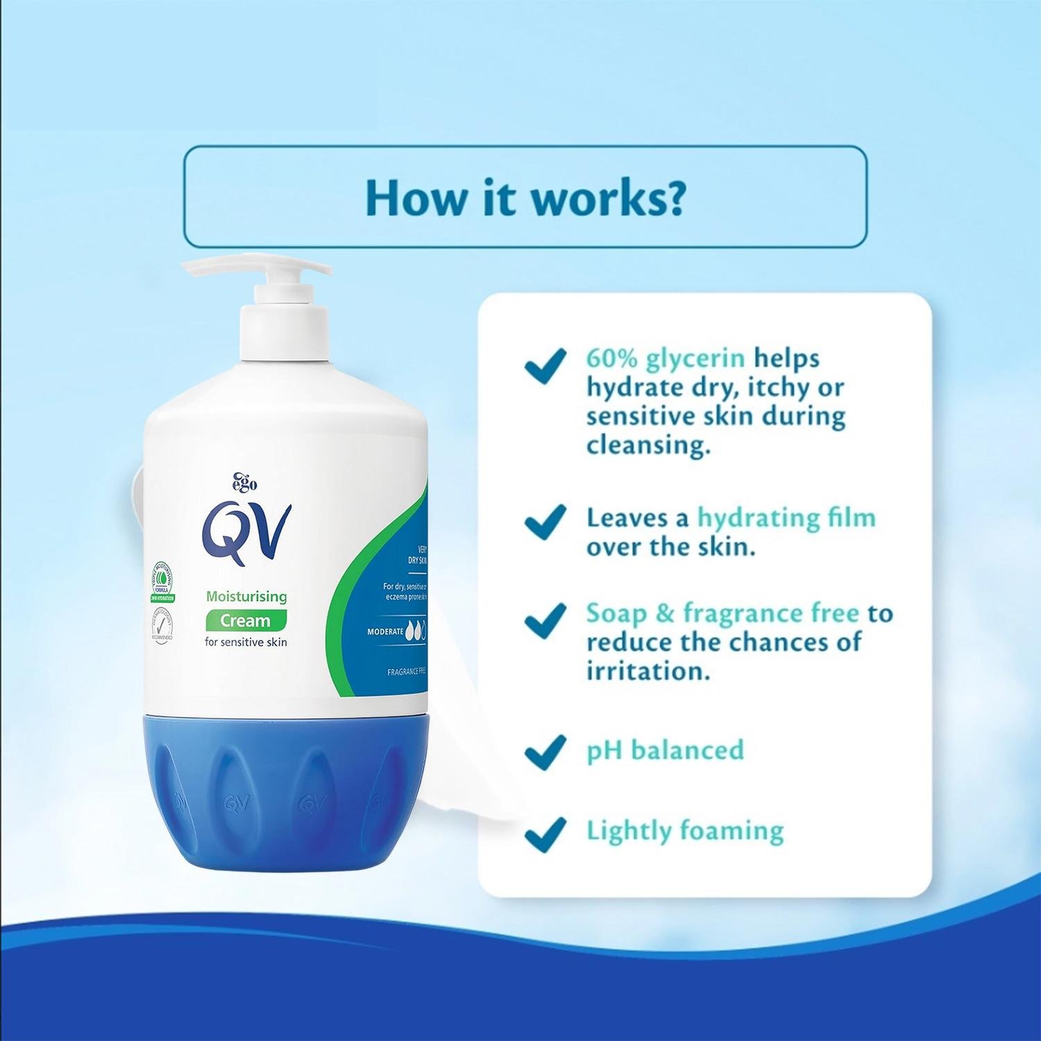 QV Cream with Glycerin - 1kg Pump, 24 Hour Moisturisation, Ideal for Dry Skin Conditions, such as Eczema, Psoriasis and Dermatitis